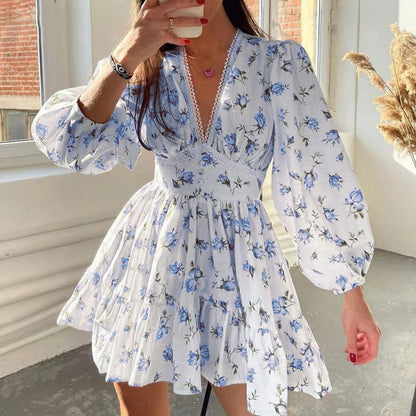 🎉Offre à durée limitée ! 🎉Robe d'été romantique pour femme🌸 | Imprimé floral et manches lanternes | Flatteuse et confortable🎀💃