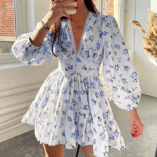 🎉Offre à durée limitée ! 🎉Robe d'été romantique pour femme🌸 | Imprimé floral et manches lanternes | Flatteuse et confortable🎀💃