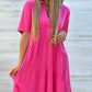 Robe à boutons de couleur unie à revers confortable