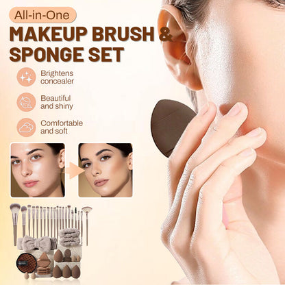 Coffret tout-en-un de pinceaux et éponges de maquillage