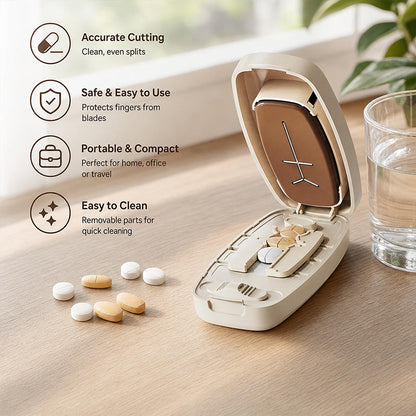 💊 Coupe-pilules portable avec boîte de rangement
