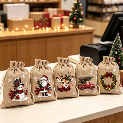 Sacs cadeaux Noël – Imprimés festifs, cordon & réutilisables