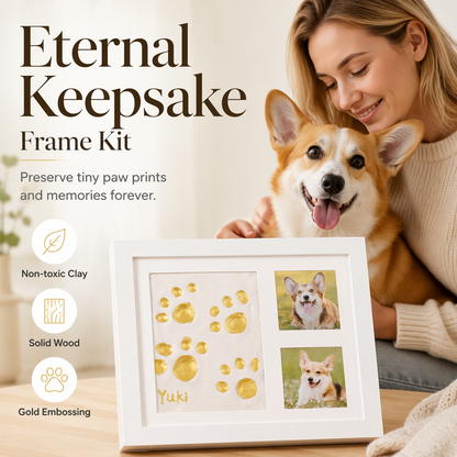 👣🖼️ Kit Cadre Souvenir Empreintes Bébé et Animaux – Triple Volet, Bois MDF et Prise d’Empreinte Précise