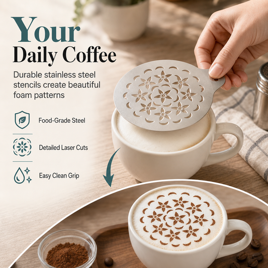 Pochoir en acier inoxydable pour art café latte