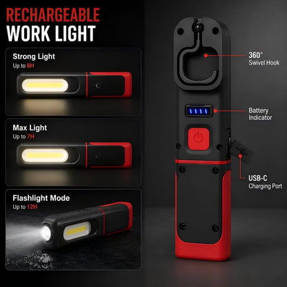 Lampe de travail LED COB rechargeable avec base magnétique