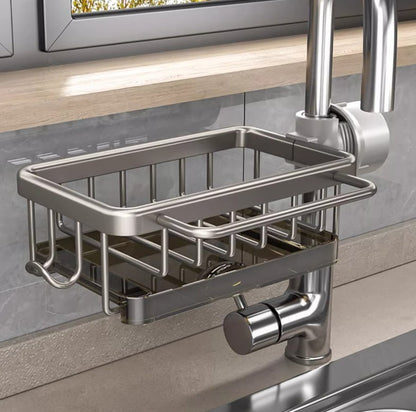 📢 35% de Réduction – Porte-Éponge de Robinet en Aluminium Antirouille, Étagère d'Évier à Séchage Rapide avec Crochets