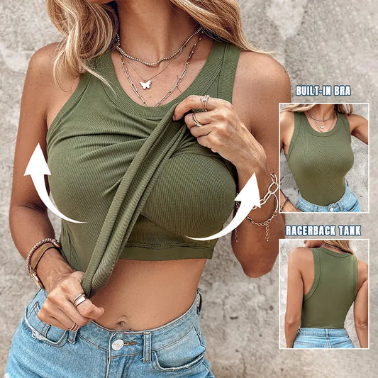 💖Spécial dernier jour  💖Débardeur stretch côtelé avec soutien-gorge