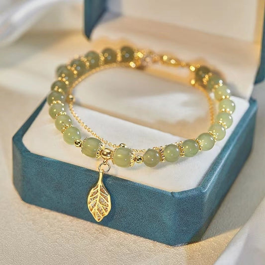 (ACHETER 1 OBTENIR 1 GRATUIT) -- Bracelet porte-bonheur en jade et feuille d'or Wotian